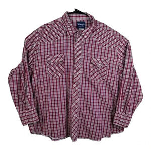 VTG Wrangler Western Pearl Snap Shirt Lightweight Long Sleeve Red Plaid Size 3XL